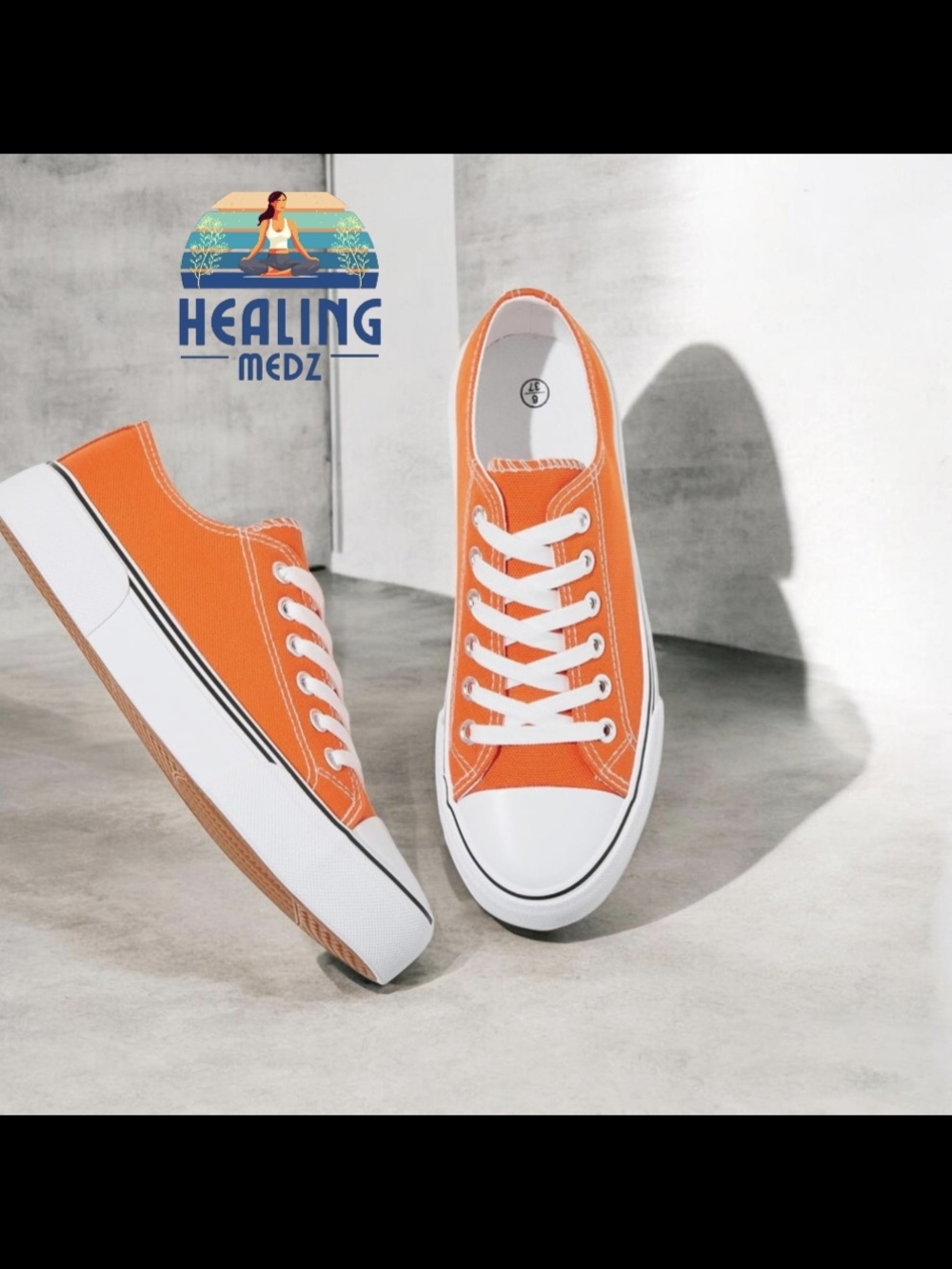 Women Low Top Casual White & Orange Sneaker Lace Up Fashion Shoes